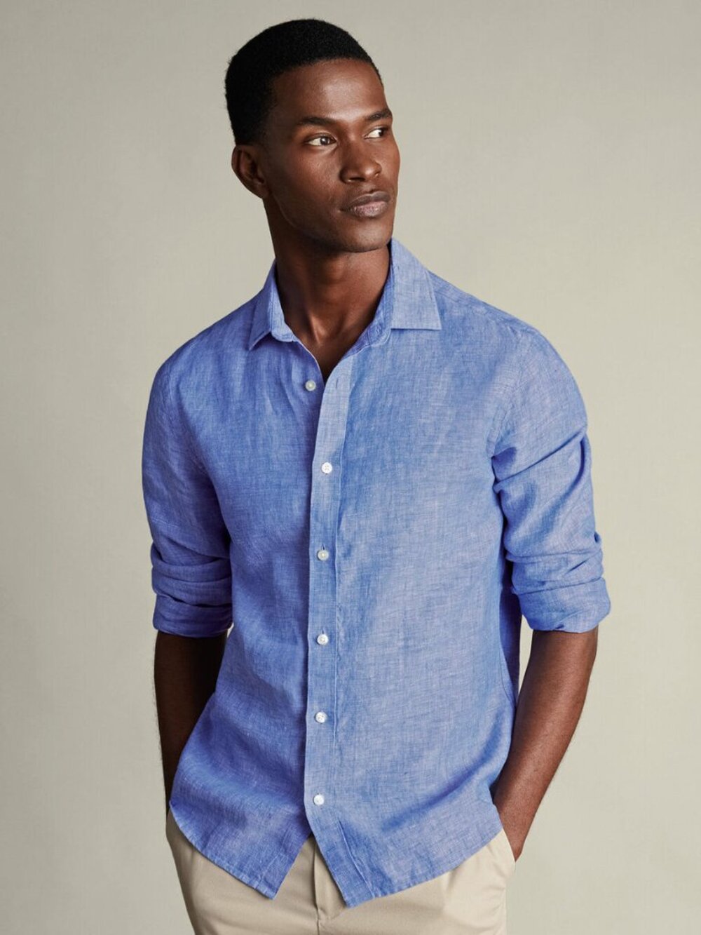 Charles Tyrwhitt cobalt blue pure linen classic fit shirt XXXL NWT